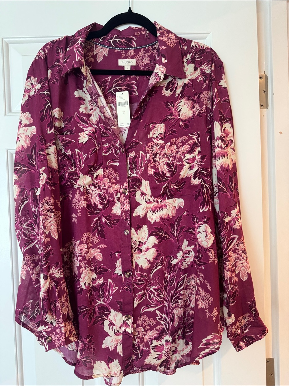 Pilcro Plum and Cream Floral Button-Down Shirt